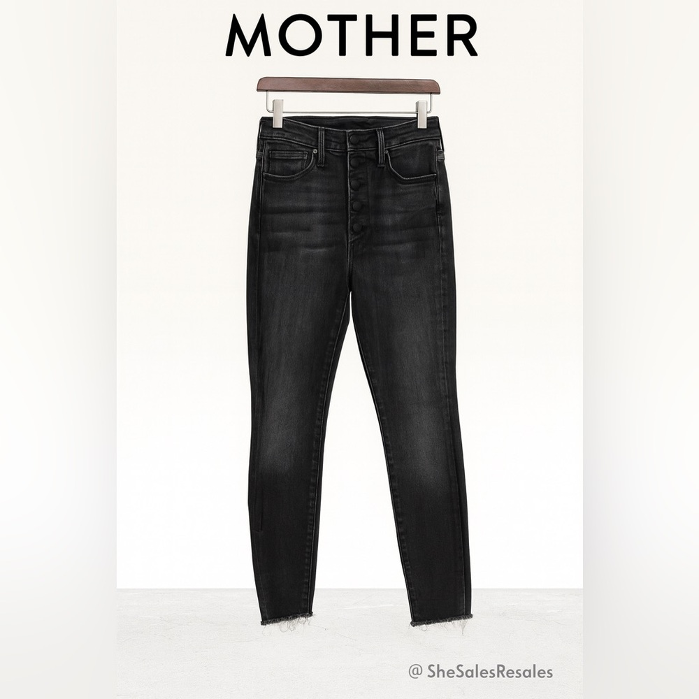 Mother The Pixie Swooner Ankle Fray Jeans Thunder Road Gray Black Size 30 High R